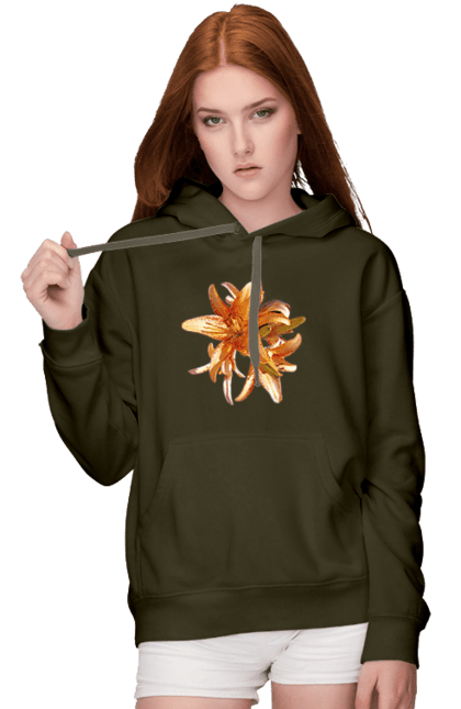 Women`s hoodie with prints Orange lily. Beauty, flower, lily, nature, orange, solar. 2070702