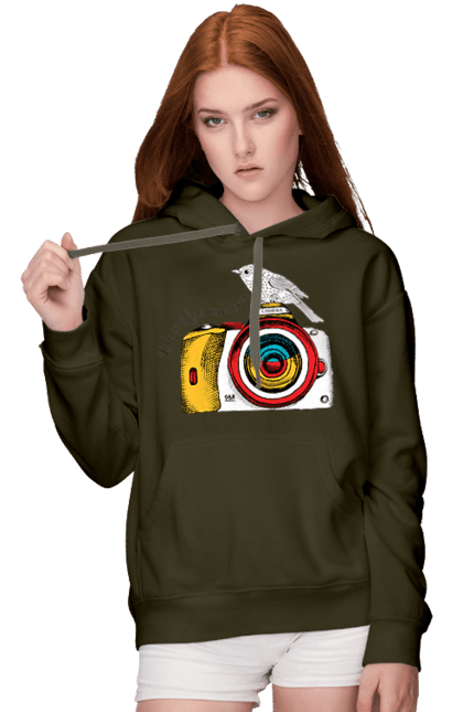 Women`s hoodie with prints Camera And Bird. Birdie, camera, photographer. 2070702