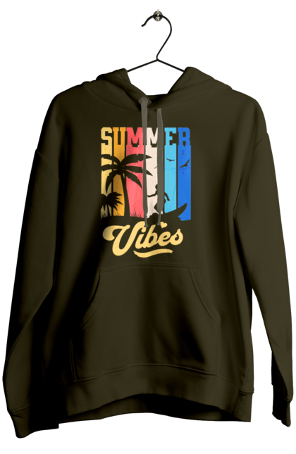 Women`s hoodie with prints Summer Vibes Beach. Beach, sea, summer, surfing, tropics, vacation. 2070702