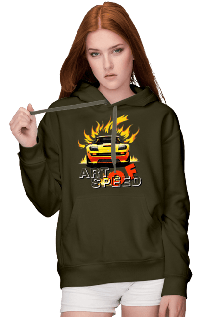 Women`s hoodie with prints Car on fire. Car, fire, speed, sport car, sports car. 2070702