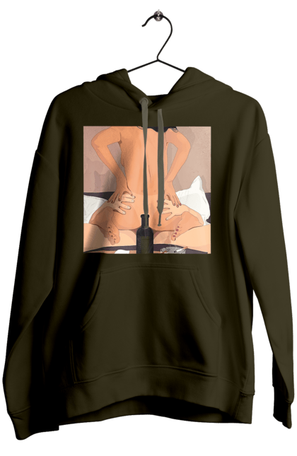 Women`s hoodie with prints Naked Girl, Bottle And Cigarettes. From above, naked. 2070702
