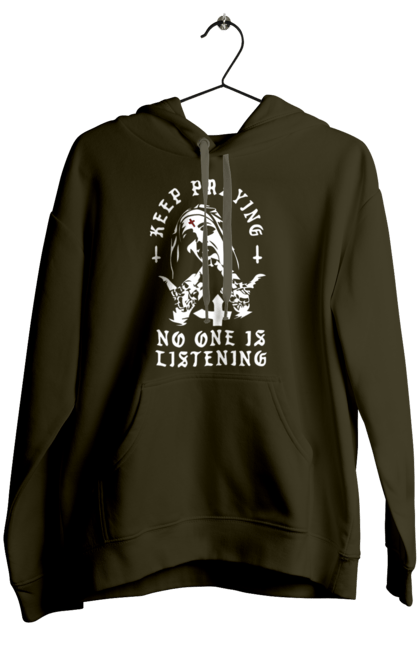 Women`s hoodie with prints Keep praying no one is listening. Cool, fak, fashionable, is listening, keep praying, no one, nun, stylish. 2070702