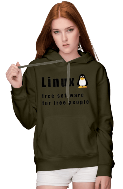 Жіноче худі з принтом "Linux Вільний Для Вільних". Linux, адміністратор, айті, айтішник, безкоштовна, безкоштовно, вільна, доступність, незалежність, операційна система, ос, пінгвін, програміст, програмне забезпечення, свобода, сервер, сисадмін, система, системний адміністратор, софт, текст, чорний. 2070702