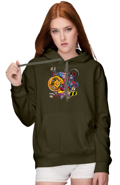 Women`s hoodie with prints Carparts. Auto parts, car, carparts, drive, drug, machine, race. 2070702