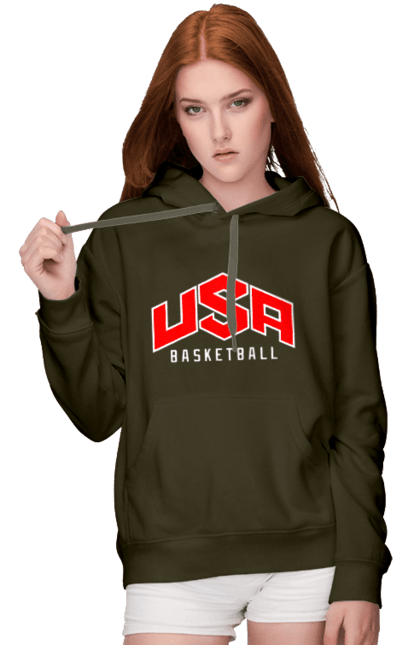 Жіноче худі з принтом "Баскетбол США". Basketball, usa, usa basketball, баскетбол, команда, спорт, спортивна команда, сша. 2070702