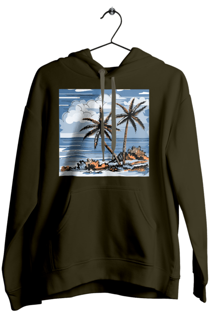 Women`s hoodie with prints Palm Trees And Sky. Clouds, palm trees, sea, sky. 2070702