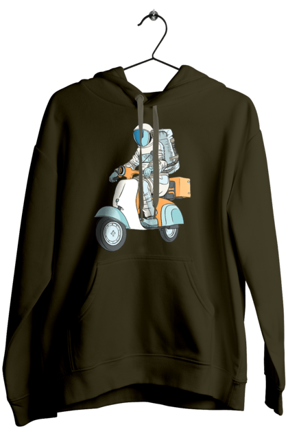 Жіноче худі з принтом "Космонавт на мотоциклі". Космонавт, космос, мотоцикл. 2070702