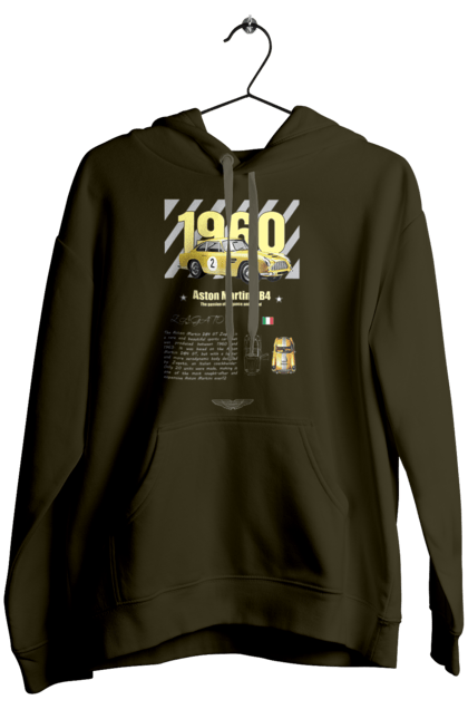 Women's hoodie with prints Aston Martin DB4. Aston martin, auto, automobile, car, db4, race, sport, sport car. 2070702