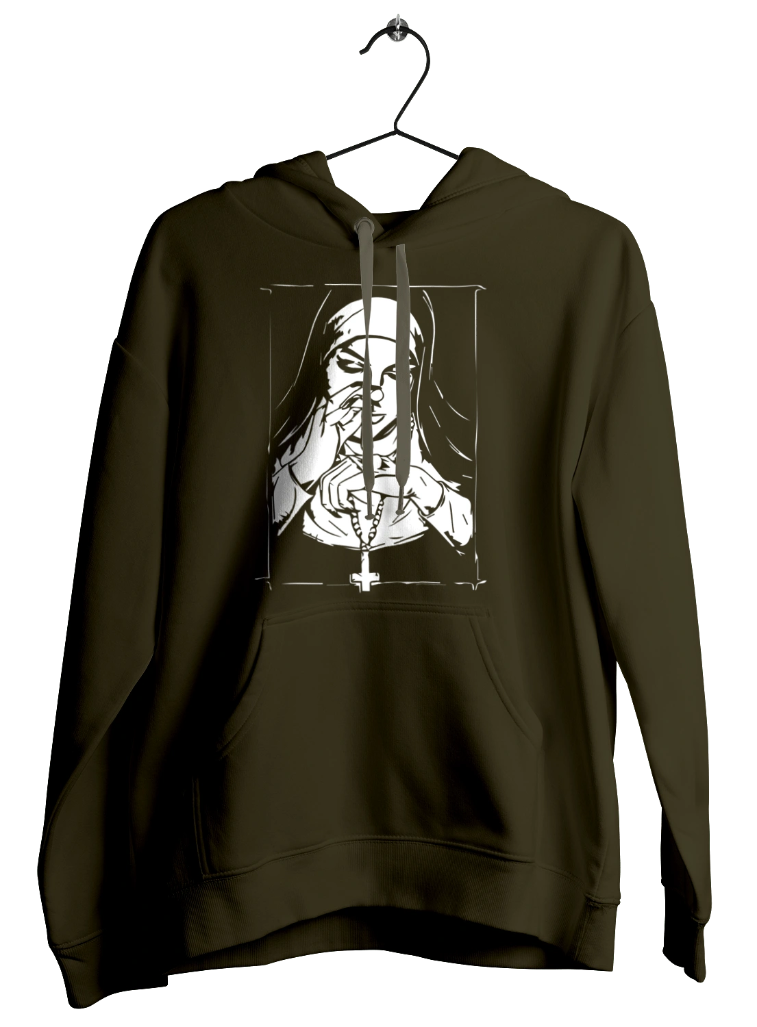 The nun sniffs the powder