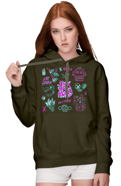 Women`s hoodie with prints Arcane. Animated series, arcane, fantasy, fortiche, jinx, league of legends, riot games, violet. 2070702