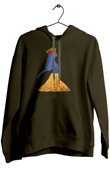 Жіноче худі з принтом "Україна". Вінок, дівчина, дівчинка, жовтий синій, жовто-блакитне, маки, національні кольори, небо, пшеничне поле. 2070702