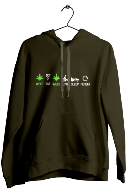 Women`s hoodie with prints Eat, love, sleep, repeat. Dream, eat, love, pizza, repeat, sex, sleep, weed. 2070702