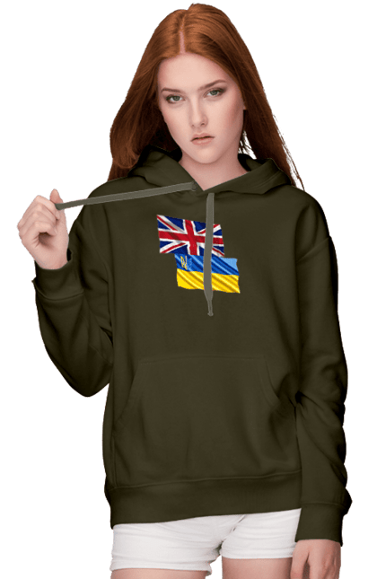 Women`s hoodie with prints Flag United Kingdom, Flag Ukraine, Support Ukraine. Flag united, flag united kingdom, global peace, great britain, kiev, national colors, national team, peace for ukraine, proud grandpa, support ukraine, ukraine, ukraine flag, ukraine war, united kingdom, war, zelensky. 2070702