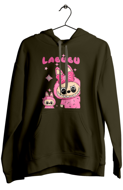 Жіноче худі з принтом "Лабубу". Іграшка лабубу, лабубу, лабубу кока кола, мерч лабубу, мила, рожева лабубу, смішна лабубу. 2070702