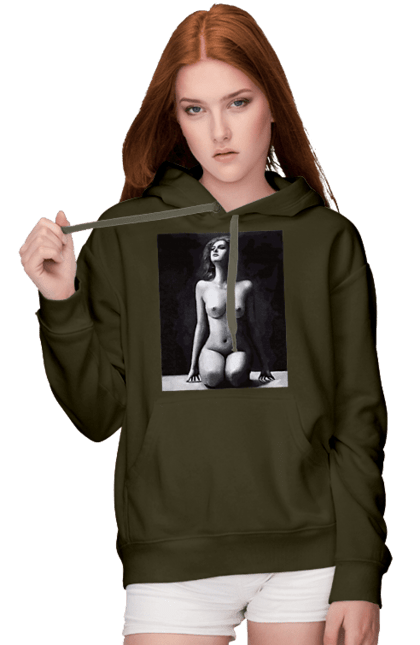 Women`s hoodie with prints Body beauty. Body beauty, breast, female body, women`s breasts. 2070702