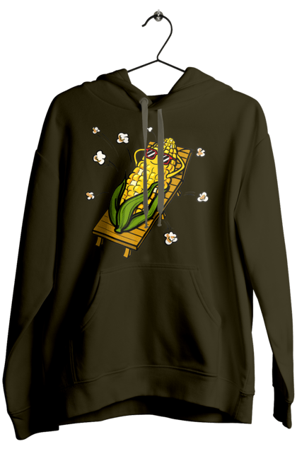 Women`s hoodie with prints Corn Suns On A Lounger. Corn, lounger, popcorn. 2070702