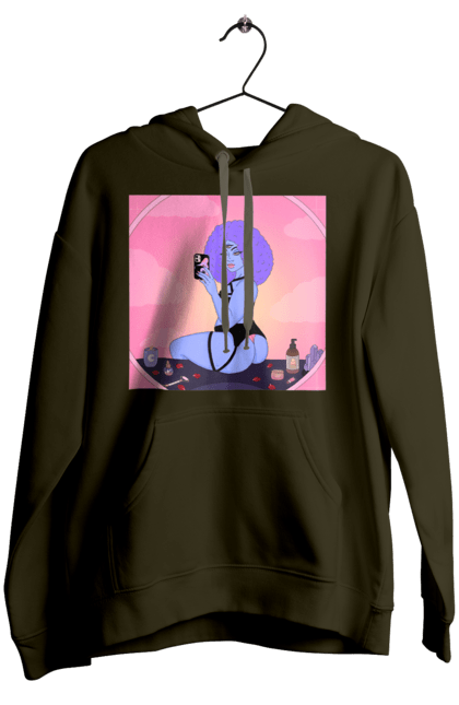 Жіноче худі з принтом "Фіолетова Дівчина Фото У Дзеркалі". Білизна, дзеркало, фото. 2070702