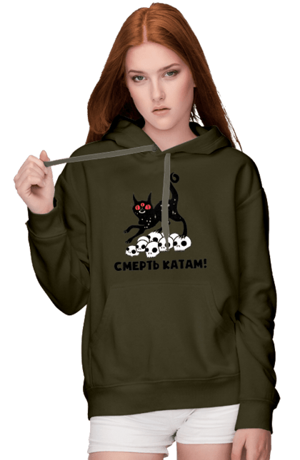 Women`s hoodie with prints Death to the executioners. Cat, cats, patriotic, phrase, phrases, scull, ukrainian, war. 2070702