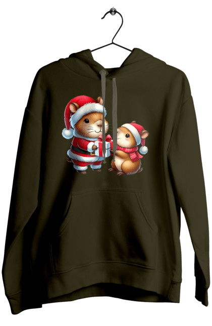 Women's hoodie with prints Christmas Capybara with a Gift. Animal, capybara, christmas, christmas capybara, gift, holiday, new year, new year`s gift, santa. 2070702