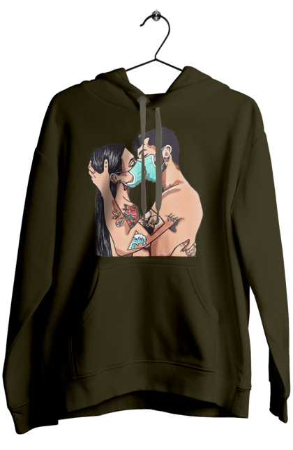 Women`s hoodie with prints Coronavirus Love. Coronavirus, kiss, love, mask, quarantine. 2070702