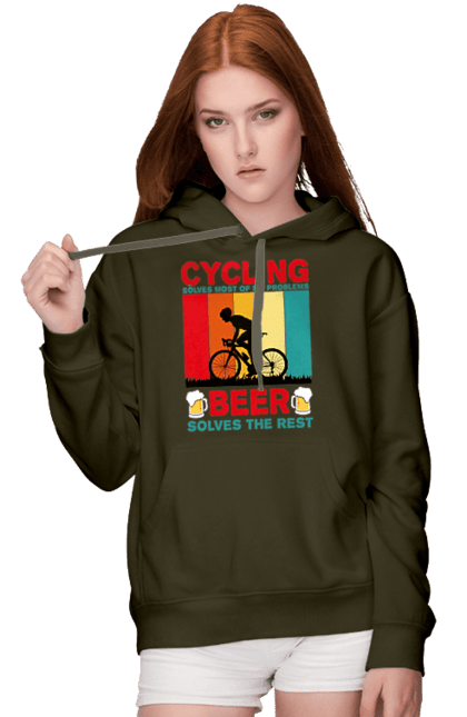 Жіноче худі з принтом "Cycling Beer". Алкоголь, брутальні, велосипед, веселі, для спортсменів, літні, пиво, спорт, чоловічі. 2070702