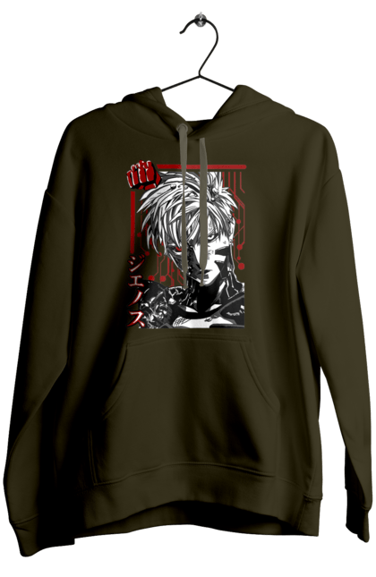 Women's hoodie with prints One Punch Man Genos. Anime, comedy, cyborg, demon, demon cyborg, genos, manga, one punch man, parody, superheroes. 2070702