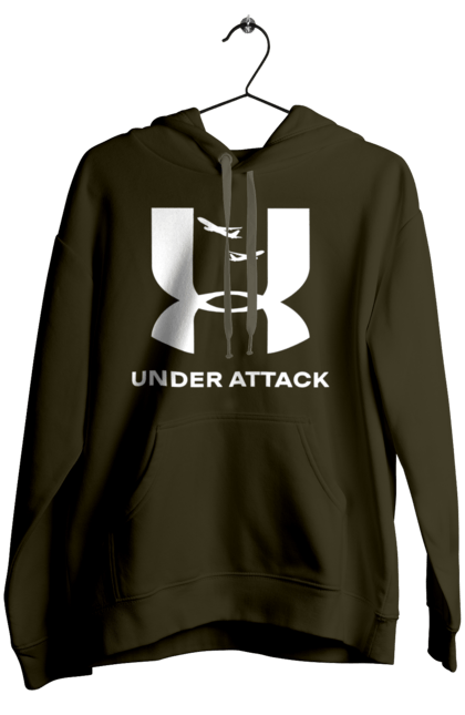 Жіноче худі з принтом "Under Attack white". Андер армор, бренди, гумор, приколи, прикольні, ундер армор. 2070702