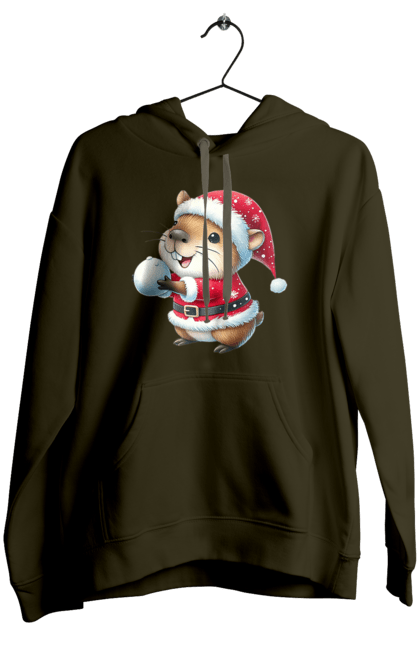 Women's hoodie with prints Capybara playing snowballs. Animal, capybara, christmas, christmas capybara, game, gift, holiday, new year, santa, snowballs. 2070702