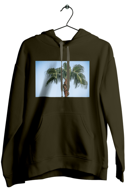 Жіноче худі з принтом "Пальма на тлі неба". Берег, блакитне, відпочинок, відпустку, єгипет, зелений, зелені, лист, листя, море, небо, оазис, океан, острів, пальма, південь, подорож, пригоди, тропіки, туреччина. 2070702