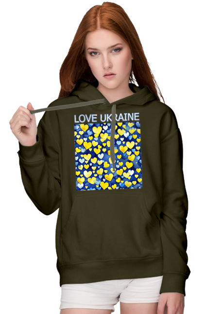 Жіноче худі з принтом "Люблю Україну". Люблю україну, любов, серце, символи україни, україна, українська символіка. 2070702