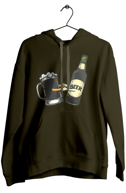 Women`s hoodie with prints Bottle Of Beer With A Glass Of Beer. Beer, bottle, wineglass. 2070702