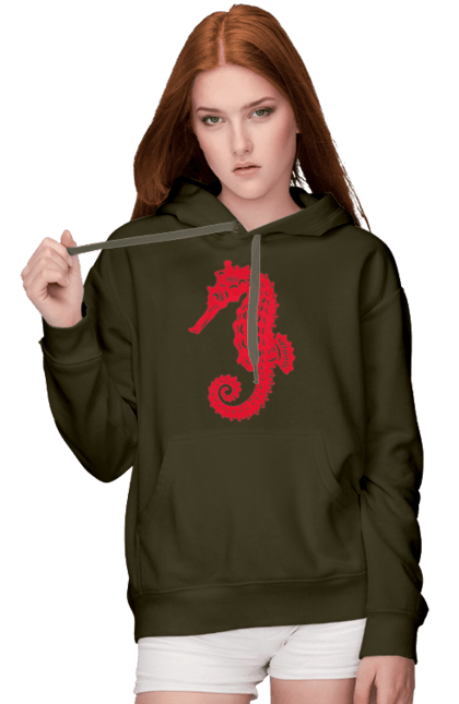 Women`s hoodie with prints Sea Horse. Flowers, sea, sea dwellers, sea horse, summer, summer vacation, vacation. 2070702