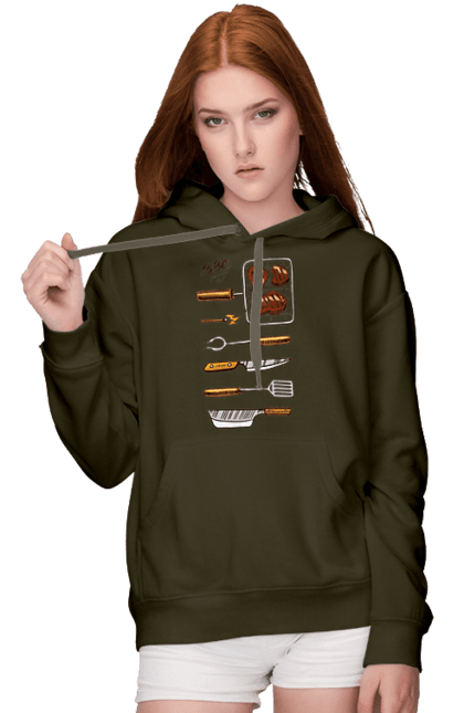 Women`s hoodie with prints Barbecue Party. B-b-q, fry, meat. 2070702
