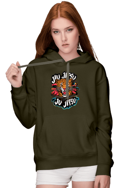 Women's hoodie with prints Jujutsu. Animal, japan, jiu jitsu, jujutsu, leopard, martial arts, ninja, samurai, sport. 2070702