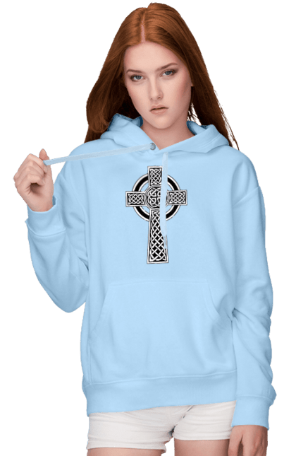 Жіноче худі з принтом "Кельтський (Ірландський) Хрест. Хрест Святого Патріка". Віра, ірландський хрест, кельти, кельтський хрест, міссонерство, релігія, святий патрік, хрест, хрещення, християнство. CustomPrint.market
