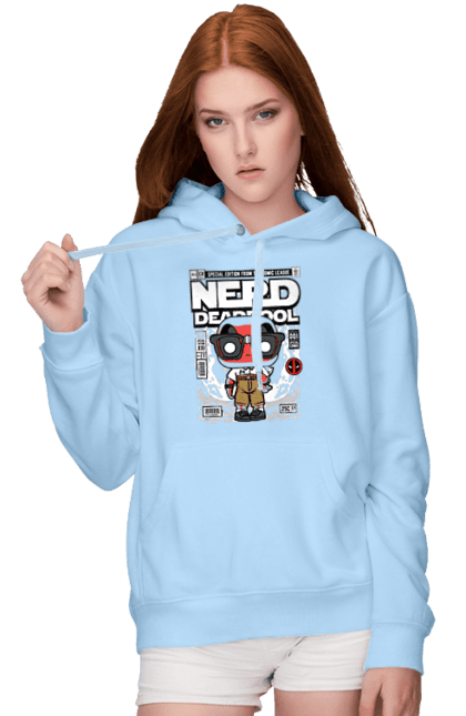 Жіноче худі з принтом "Deadpool Nerd". Басейн, герой, дедпул, дивуватися, комікси, мем, мертвий, плівка. Funkotee