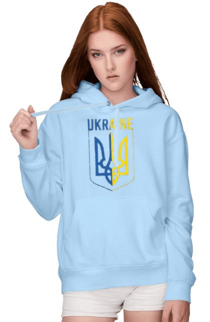 Жіноче худі з принтом "Герб". Герб, желто голубой, символика, трезубец, украина. futbolka.stylus.ua