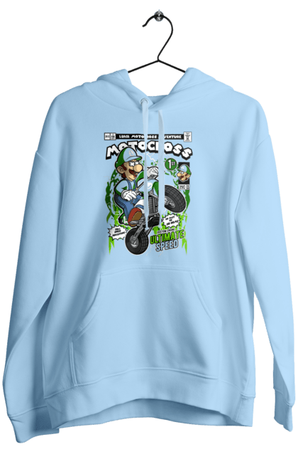 Жіноче худі з принтом "Luigi Motocross". Nintendo, playstaion, автомобіль, гра, зелений маріо, луїджі, маріо. Funkotee