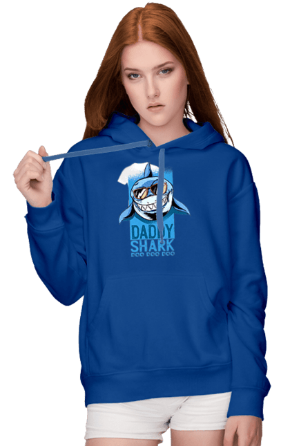 Жіноче худі з принтом "Daddy Shark". Dad, daddy, батька, батько, батя, день, день батька, зять, коханий чоловік, мужик, папа, папулечка, подарунок, свято, улюблений, чоловік, яжбати. PrintMarket - інтернет-магазин одягу та аксесуарів з принтами плюс конструктор принтів - створи свій унікальний дизайн