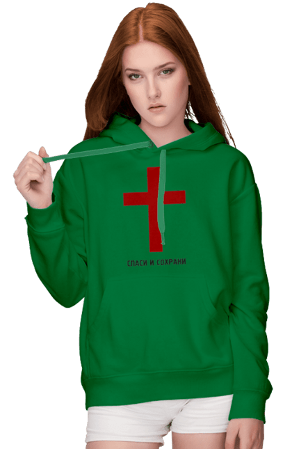 Жіноче худі з принтом "Хрест". Збереження, порятунок, символ, хрест, червоний. CustomPrint.market