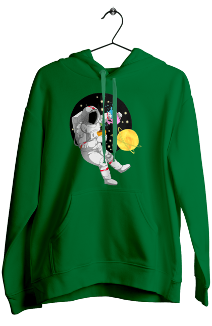 Жіноче худі з принтом "Космонавт у космосі поливає квіти". Агроном, квітка, космонавт, космос, планета. futbolka.stylus.ua