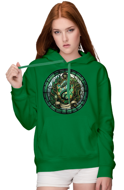 Жіноче худі з принтом "Slytherin". Hogwarts legacy, playstation, ps5, гаррі поттер, грифіндор, слизерин, хогвартс, школа чаклунства. PrintMarket - інтернет-магазин одягу та аксесуарів з принтами плюс конструктор принтів - створи свій унікальний дизайн