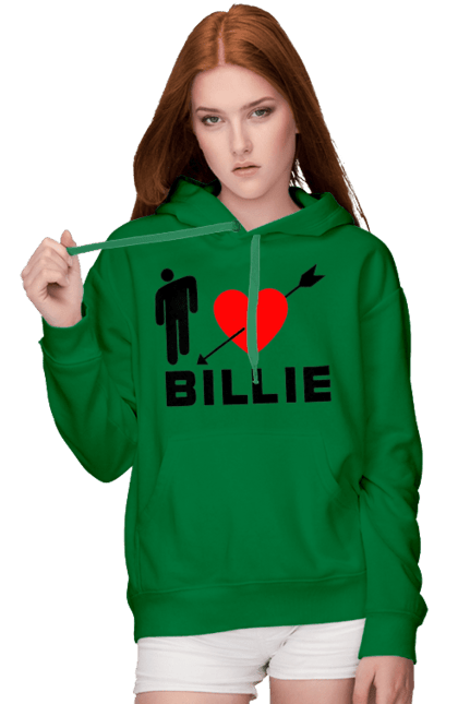 Жіноче худі з принтом "Біллі Айліш". Біллі айліш, логотип біллі айліш, принт біллі айліш, співачка біллі айліш. CustomPrint.market