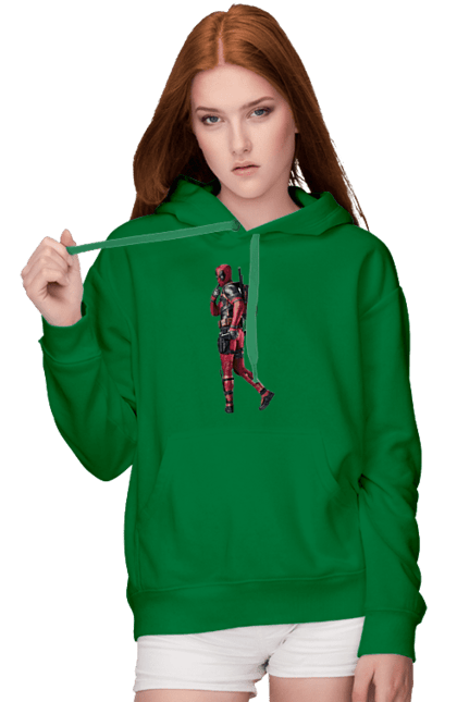 Жіноче худі з принтом "Дэдпул". Дэдпул, катана, красный костюм, марвел, меч, пистолеты, супергерой. futbolka.stylus.ua