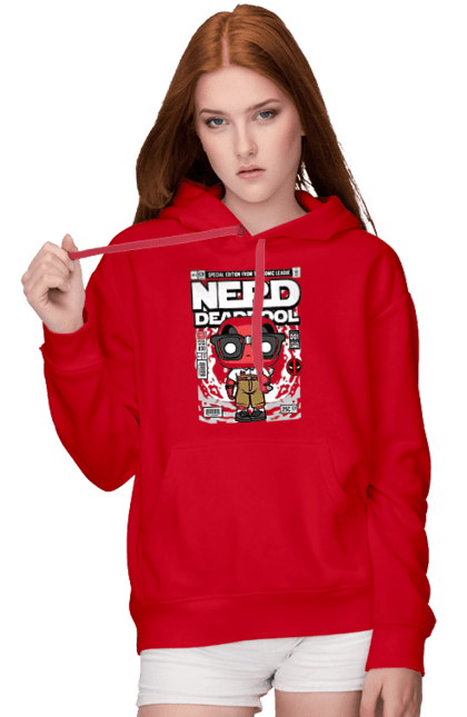 Жіноче худі з принтом "Deadpool Nerd". Басейн, герой, дедпул, дивуватися, комікси, мем, мертвий, плівка. Funkotee