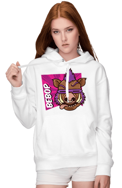 Women's hoodie with prints Teenage Mutant Ninja Turtles Bebop. Animated series, bebop, comic, ninja, ninja turtles, villain. 2070702