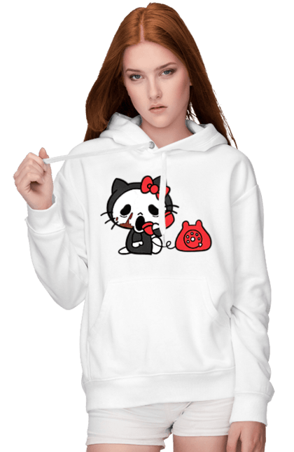 Женское худи с принтом Хелло Китти Хэллоуин. Halloween, hello kitty, бренд, кот, котенок, персонаж, хелло китти, хэллоуин. 2070702