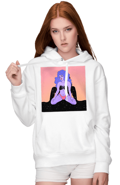 Women`s hoodie with prints Purple Girl In Panties. Alien, in panties. 2070702