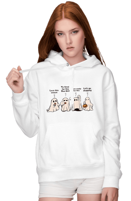 Women's hoodie with prints Halloween Ghost. Costume, ghost, halloween, holiday, october, october 31, scary, sweets, trick or treat. 2070702