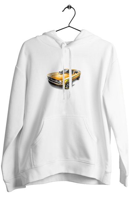 Women`s hoodie with prints Ford mustang. An american legend, cult car, ford mustang, mustang, powerful car, shelby, yellow mustang. 2070702
